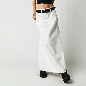 Free People We The Free Come as You Are White Denim Maxi Skirt - 4